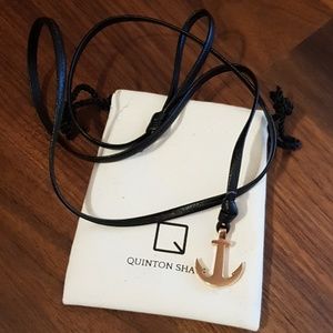 Quinton shaw black leather gold anchor bracelet